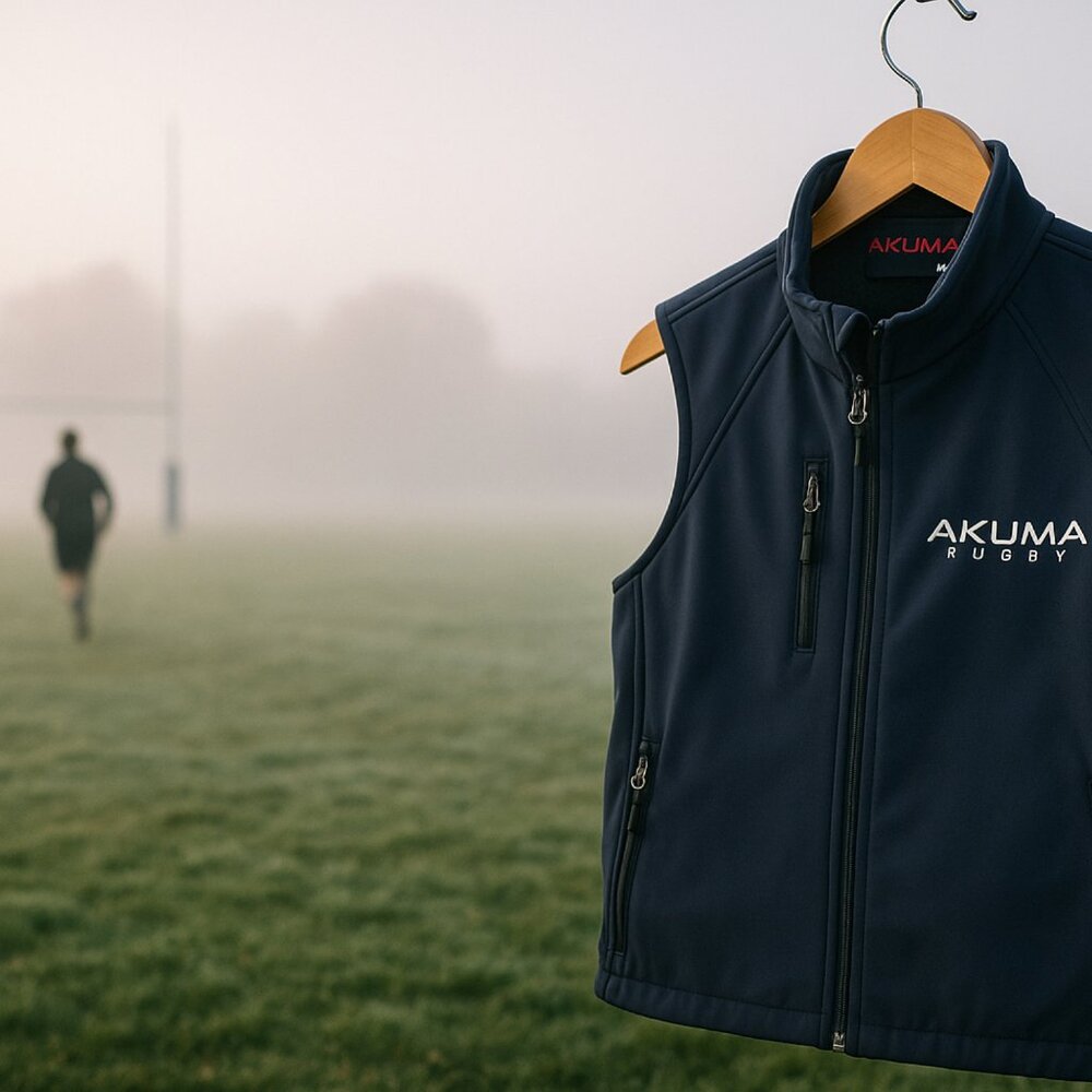 Akuma Rugby Softshell Vest – Navy, Embroidered Logos, Size M | Union Jack Detail